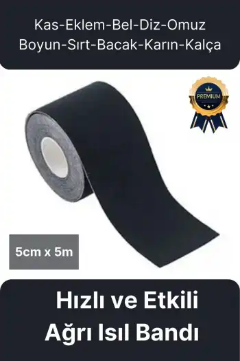 Hızlı Etkili Siyah Bel Diz Omuz Boyun Sırt Bacak Kas Eklem Kinezyo Ağrı IsıI Bandı 5cm x 5m