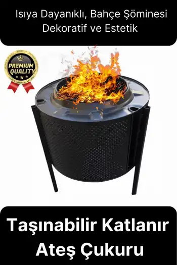 Premium Dekoratif Estetik Şık Taşınabilir Ayaklı Isıya Dayanıklı Bahçe Şöminesi Ateş Kovası Çukuru
