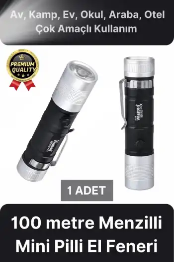 Çok Amaçlı 100 metre Menzilli Tek Mod Beyaz Enerji Tasarruflu Kamp Ev Mini Cep Tipi Pilli El Feneri