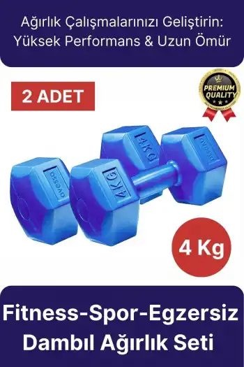 Premium Kalite Fitness Spor Egzersiz Vücut Kas Geliştirme Mavi 4 Kg Dambıl Ağırlık Seti - 2 Adet
