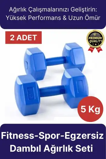 Premium Kalite Fitness Spor Egzersiz Vücut Kas Geliştirme Mavi 5 Kg Dambıl Ağırlık Seti - 2 Adet
