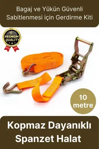 Çok Amaçlı Kopmaz Dayanıklı Kancalı Güvenli Sabitleme Gırgır Yük Gerdirme Kiti Spanzet Halat 10 mt