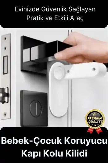 Özel Tasarım Düğmeli 180 Derece Dönebilen Bebek Çocuk Koruyucu Güvenlik Kapı Kolu Kilidi - 1 Adet