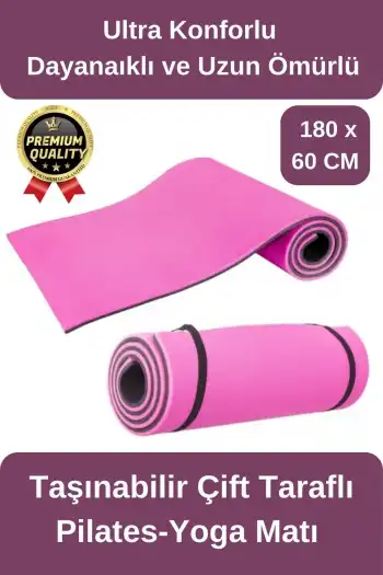 Ultra Konfor Taşıma Askılı Kalın Kaymaz Çift Taraf Pembe Siyah Meditasyon Pilates Minderi Yoga Matı