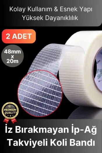 Kolay Kullanım Çok Güçlü Kopmaz Yüksek Mukavemetli İz Bırakmayan Ağ İp Takviyeli Koli Bandı - 2 Adet