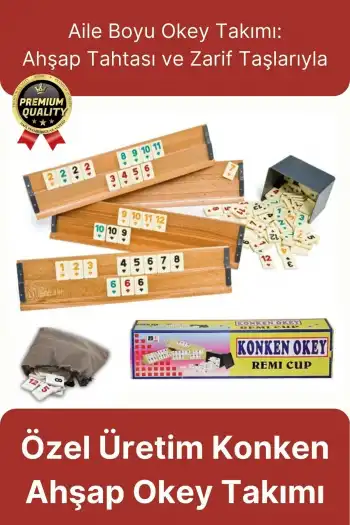 Premium Kaliteli Eğlence Hobi Çizilmeye Dayanıklı Silinebilir Büyük Boy Konken Ahşap Okey Takımı