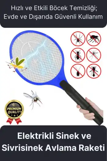 Premium Uv Işıklı Şarjlı Elektrikli Sinek Sivrisinek Böcek ve Haşere Kovucu Öldürücü Avlama Raketi