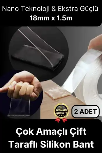 Çok Amaçlı İzolasyon Hava Su Sızdırmaz Çift Taraflı Silikon Şeffaf Nano Bant 18mm x 1.5m - 2 Adet