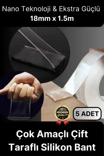 Çok Amaçlı İzolasyon Hava Su Sızdırmaz Çift Taraflı Silikon Şeffaf Nano Bant 18mm x 1.5m - 5 Adet