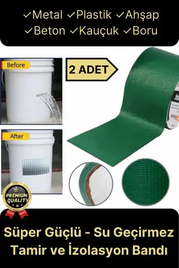 Premium Dayanıklı Süper Güçlü Su Geçirmez Sızdırmaz Yeşil Tamir ve İzolasyon Bandı 48mm x 10m-2 Adet