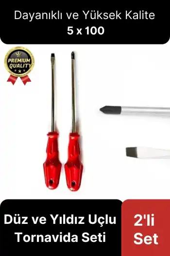 Yüksek Kalite Dayanıklı Pratik Ergonomik Tamir Vidalama Düz ve Yıldız Uçlu 2li Tornavida Seti 5x100