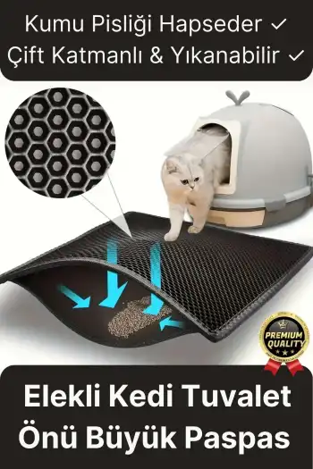 Özel Üretim Çift Katmanlı Yıkanabilir Kumu Pisliği Hapseden Büyük Elekli Kedi Tuvalet Önü Paspası