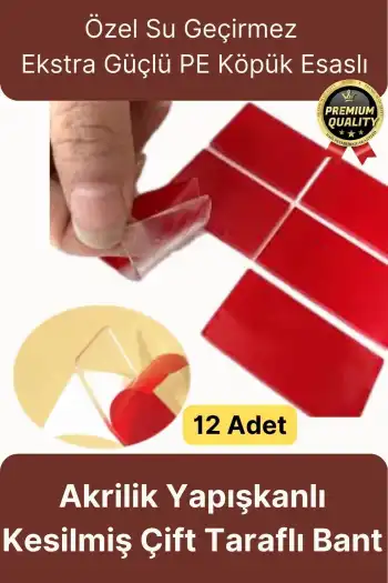 Çok Amaçlı Güçlü Su Geçirmez Hazır Kesilmiş Şeffaf 25x30mm PE Köpük Çift Taraflı Asma Bant-12 Adet