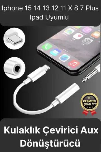 Premium Iphone 15 14 13 12 11 X 8 7 Plus Ipad Kulaklık Uyumlu Lightning Aux Çevirici Dönüştürücü