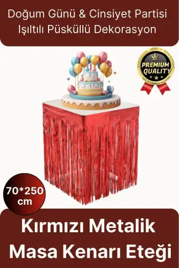 Premium Dekorasyon Püsküllü Işıltılı Doğum Günü Cinsiyet Partisi Kırmızı Masa Kenarı Eteği 70*250cm