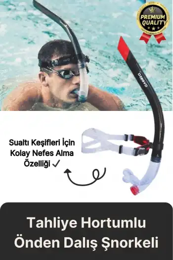 Yüksek Kalite Silikon Siyah Tahliye Hortumlu Deniz Havuz Önden Su Altı Eğitim Dalış Şnorkeli-1 Adet