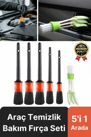 Özel Üretim Yumuşak Kıllı İç Dış Detaylı Oto Araç Araba Klima Uyumlu Temizlik Bakım Fırça Seti 5+1