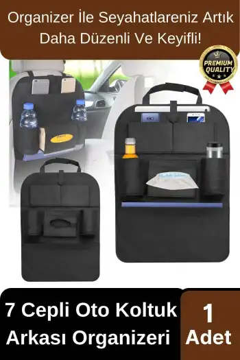 Özel Üretim Oto Aksesuarı 7 Cepli Keçe Koltuk Arkası Organizeri Araç İçi Eşya Çanta Düzenleyici