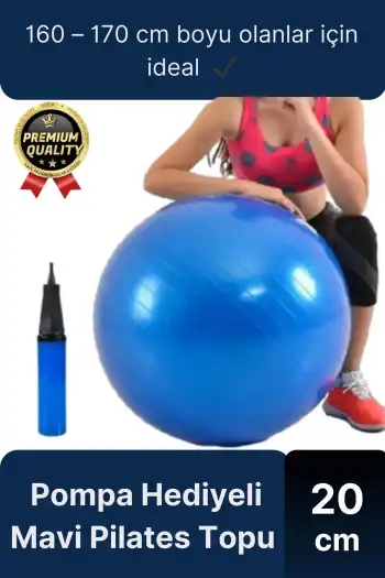 Premium Mini Gymball 20cm Jimnastik Denge Fitness Spor Şişirme Pompası Hediyeli Mavi Pilates Topu