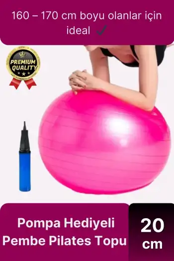 Premium Mini Gymball 20cm Jimnastik Denge Fitness Spor Şişirme Pompası Hediyeli Pembe Pilates Topu