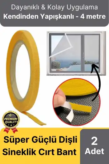 Premium Seri Güçlü Kendinden Yapışkanlı Ahşap Pencere Kapı Sineklik Tülü Yedek 4mt Cırt Bant-2 Adet