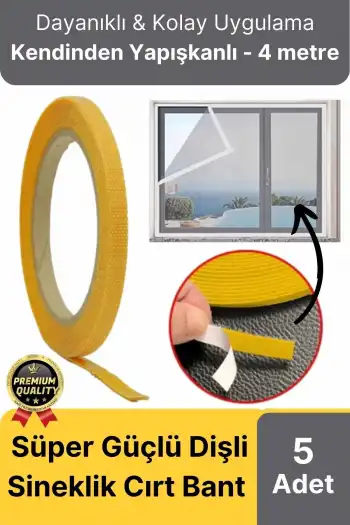 Premium Seri Güçlü Kendinden Yapışkanlı Ahşap Pencere Kapı Sineklik Tülü Yedek 4mt Cırt Bant-5 Adet