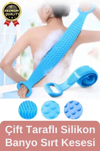 Yıkanabilir Back Scrubber Masaj Etkili Silikon Çift Taraf Duş Lifi Banyo Sırt Kesesi Büyük Boy 70cm