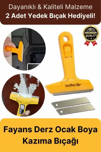 Çok Fonksiyonlu Cam Seramik Ocak Fayans Derz Boya Kısa Saplı 2 Adet Yedekli Sökücü Kazıma Bıçağı