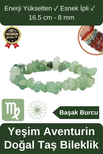 Özel Üretim Enerji Yükselten Esnek Ipli Başak Burcu Gerçek Yeşim Aventurin Doğal Taş Unisex Bileklik