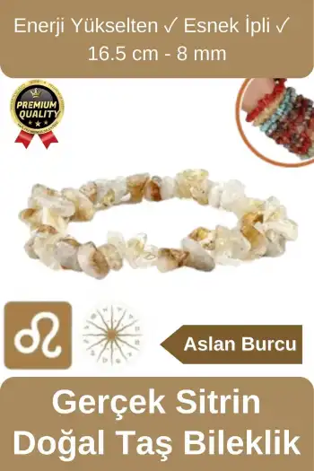 Özel Üretim Enerji Yükselten Esnek İpli Aslan Burcu Gerçek Sitrin Doğal Taş Unisex Bileklik 16.5 cm