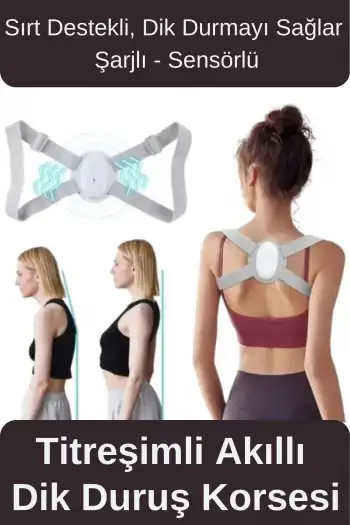 Kamburluk Önleyici Destek Şarjlı Sensörlü Ayarlanabilir Titreşimli Akıllı Dik Duruş Sırt Korsesi