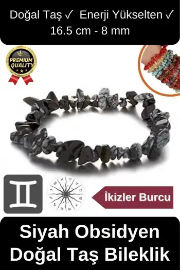 Özel Üretim Enerji Yükselten Esnek İp İkizler Burcu Gerçek Siyah Obsidyen Doğal Taş Unisex Bileklik