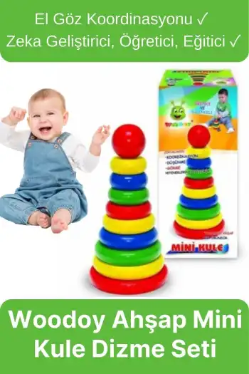 Eğitici Eğlenceli Zeka Geliştirici Oyun Çocuk El Göz Koordinasyonu Woodoy Ahşap Mini Kule Dizme Seti
