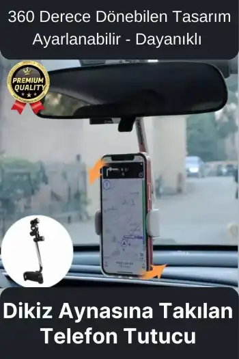 Çok Amaçlı Dayanıklı 360 Derece Dönebilen Ayarlanabilir Dikiz Aynasına Takılabilen Telefon Tutucu
