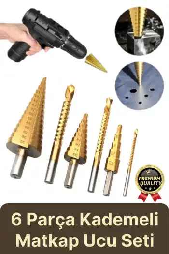 Çok Fonksiyonlu Çift Yiv Sistemli Kademeli Çatlatmadan Kesim Matkap Ucu Sac Delme 6 Parça Panç Seti