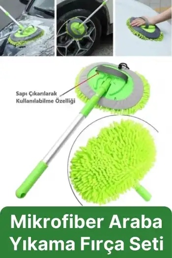 Çok Fonksiyonlu 180 Derece Dönen Mikrofiber Mop Çizmez Araba Otomobil Yıkama Uzun Sopalı Fırça Seti