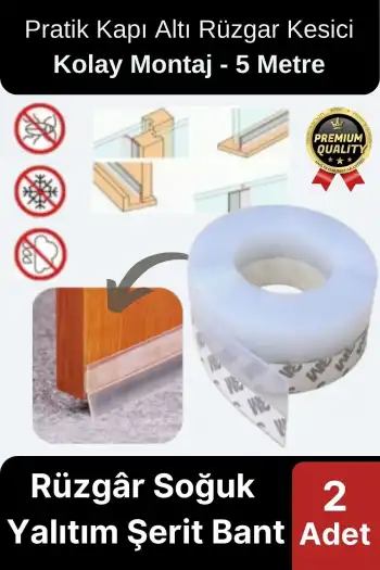 Şeffaf Silikon Rüzgâr Soğuk Böcek Engelleme Cam Kapı Pencere İzolasyon Yalıtım Şerit Bant 5mt 2 Adet