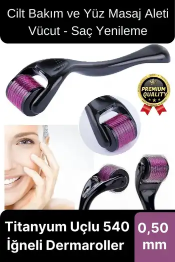 Premium Cilt Bakım ve Yüz Masaj Aleti Vücut Yenileme Titanyum Uçlu 540 İğneli Dermaroller 0,50 mm