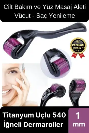 Premium Cilt Bakım ve Yüz Masaj Aleti Vücut Yenileme Titanyum Uçlu 540 İğneli Dermaroller 1 mm