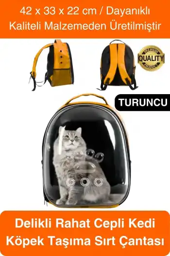 Premium Şeffaf Delikli Evcil Hayvan Kedi Köpek Taşıma Sırt Çantası Cepli Rahat Sağlam 42x33x22 cm