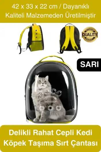 Premium Şeffaf Delikli Evcil Hayvan Kedi Köpek Taşıma Sırt Çantası Cepli Rahat Sağlam 42x33x22 cm