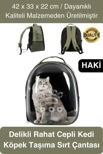 Premium Şeffaf Delikli Evcil Hayvan Kedi Köpek Taşıma Sırt Çantası Cepli Rahat Sağlam 42x33x22 cm
