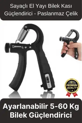 Premium Ayarlanabilir Taşınabilir Fitness Egzersiz Sayaçlı El Yayı 5-60 Kg Bilek Kası Güçlendirici