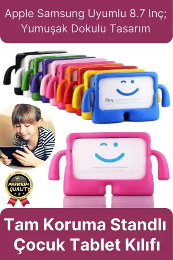 Kids Tutacaklı Apple Samsung Uyumlu 8.7 Inç Eğlenceli Karakterli Standlı Çocuk Tablet Kılıfı