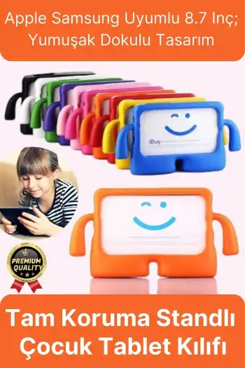Kids Tutacaklı Apple Samsung Uyumlu 8.7 Inç Eğlenceli Karakterli Standlı Çocuk Tablet Kılıfı