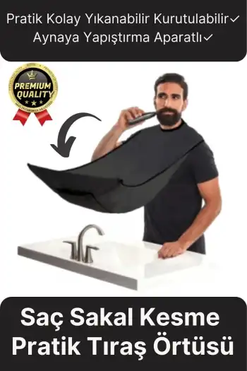 Pratik Hijyenik Vakumlu Aynaya Yapıştırma Aparatlı Siyah Kesme Örtüsü Evde Saç Sakal Tıraş Önlüğü