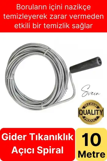 Premium 10 Metre Tıkanıklık Kanal Açma Klozet Gider Açıcı Boru Temizleme Spiral Tel Susta Manuel Uç