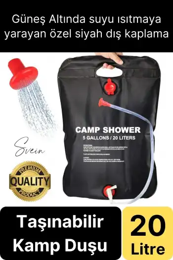Premium Güneşte Isınabilen Taşınabilir Katlanabilen 20 Lt Kamp Duşu Seti Yıkanma Banyo Hortum Başlık
