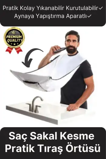 Pratik Hijyenik Vakumlu Aynaya Yapıştırma Aparatlı Beyaz Kesme Örtüsü Evde Saç Sakal Tıraş Önlüğü