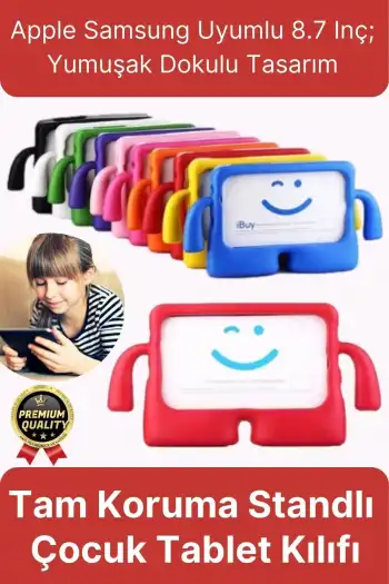 Kids Tutacaklı Apple Samsung Uyumlu 8.7 Inç Eğlenceli Karakterli Standlı Çocuk Tablet Kılıfı
